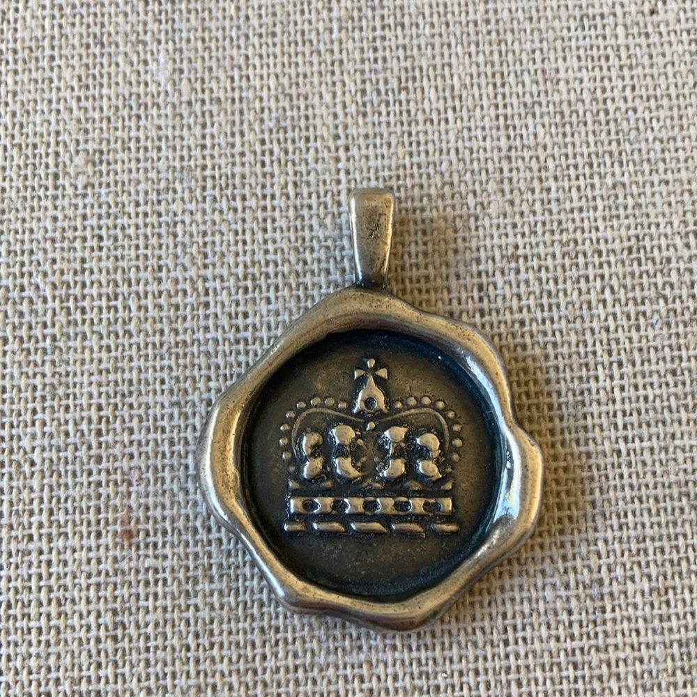 EUC 99% Pure Silver Wax Seal Crown Stamped Pendant